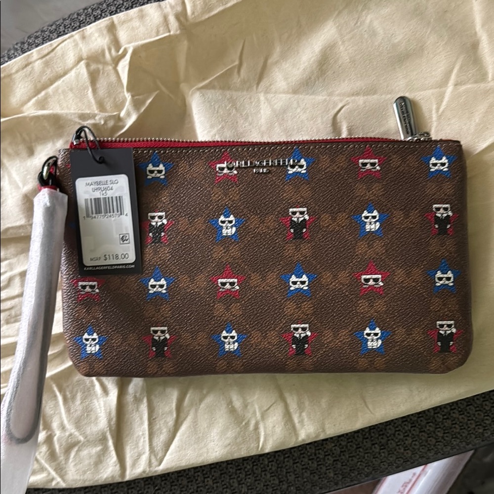 Karl lagerfeld Brown Designer Clutch with Multicolor Accents